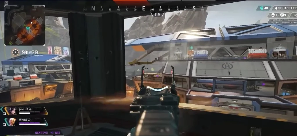 Apex Legends first-person gameplay with squad HUD on Windows PC